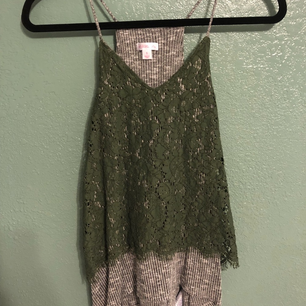 flowy double layered textured jersey & lace tank